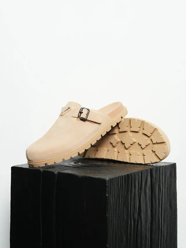 PRA Metal Triangle Brand Series Strap Muller Shoes Baotou Boken Shoes