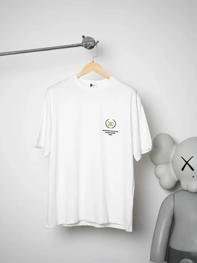 Item ID 9085 CHANE1 Suede Soft Long staple Cotton Fabric Round Neck Logo Embroidered Short Sleeve T-shirt