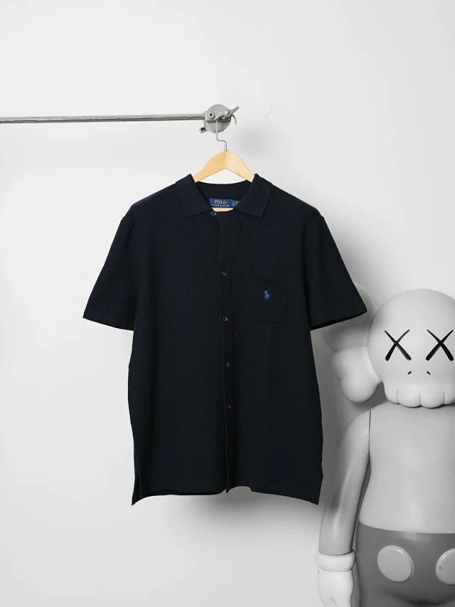 Item ID 9089 LR Poluoge Flat Machine Weaving Method Cotton Solid Color Pony Embroidery Short Sleeve Cardigan Knitted Standard Edition