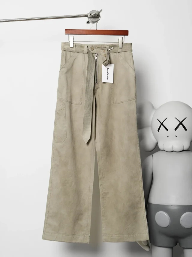 Item ID 9091 Acne SS26 Big Factory Stained and Washed Solid Color Zipper Work Pants Pocket Casual Pants