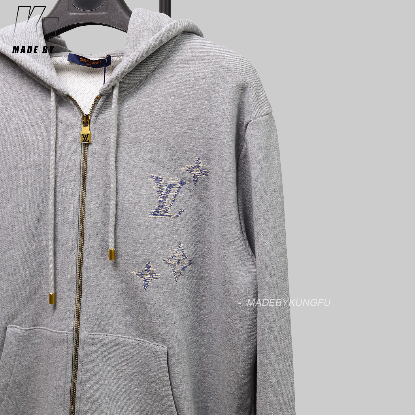 1V Fuzzy embroidery zip hoodie