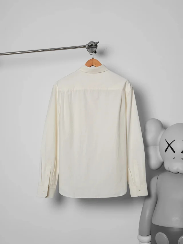 Item ID 9104 LOE SS26 80_Lysell + 20_Polyester Unique wood pulp fiber texture, lapel, button chest pocket, logo embroidery, long-sleeved shirt, loose version, men's style