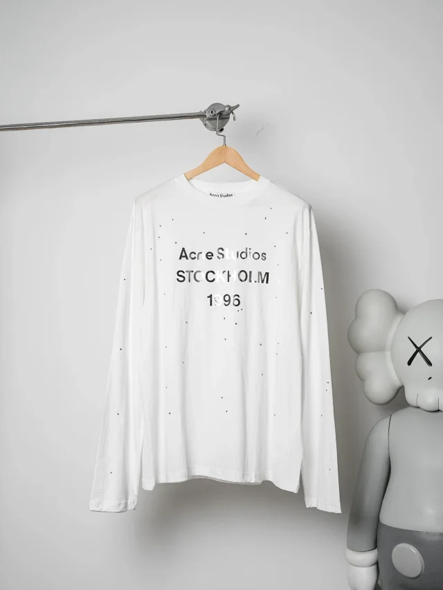 Item ID 9094 Acne FW25 Imported Mirror Patch 1996 Series Classic Starry Sky, Distressed Vintage Casual Long-sleeved T-shirt