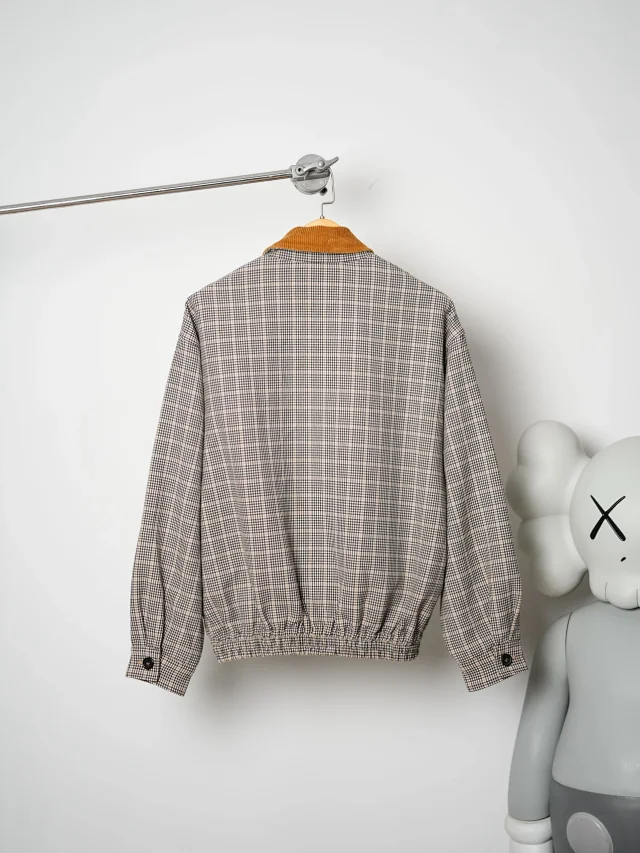 Item ID 9106 M1UM1U SS25 One-Year Development Exclusive Checkered Alignment Color-Block Zipper Long-Sleeve Jacket Coat, Short Version