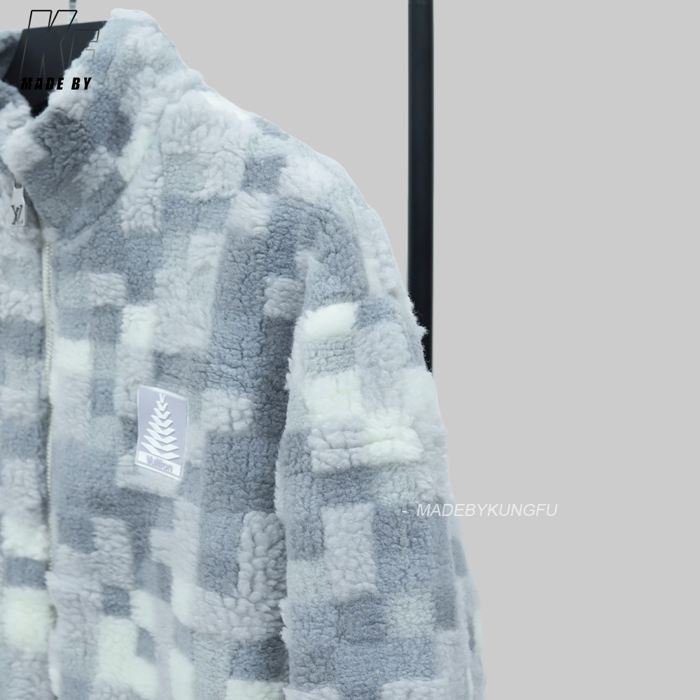 LV格子绒感拉链外套 蓝白色