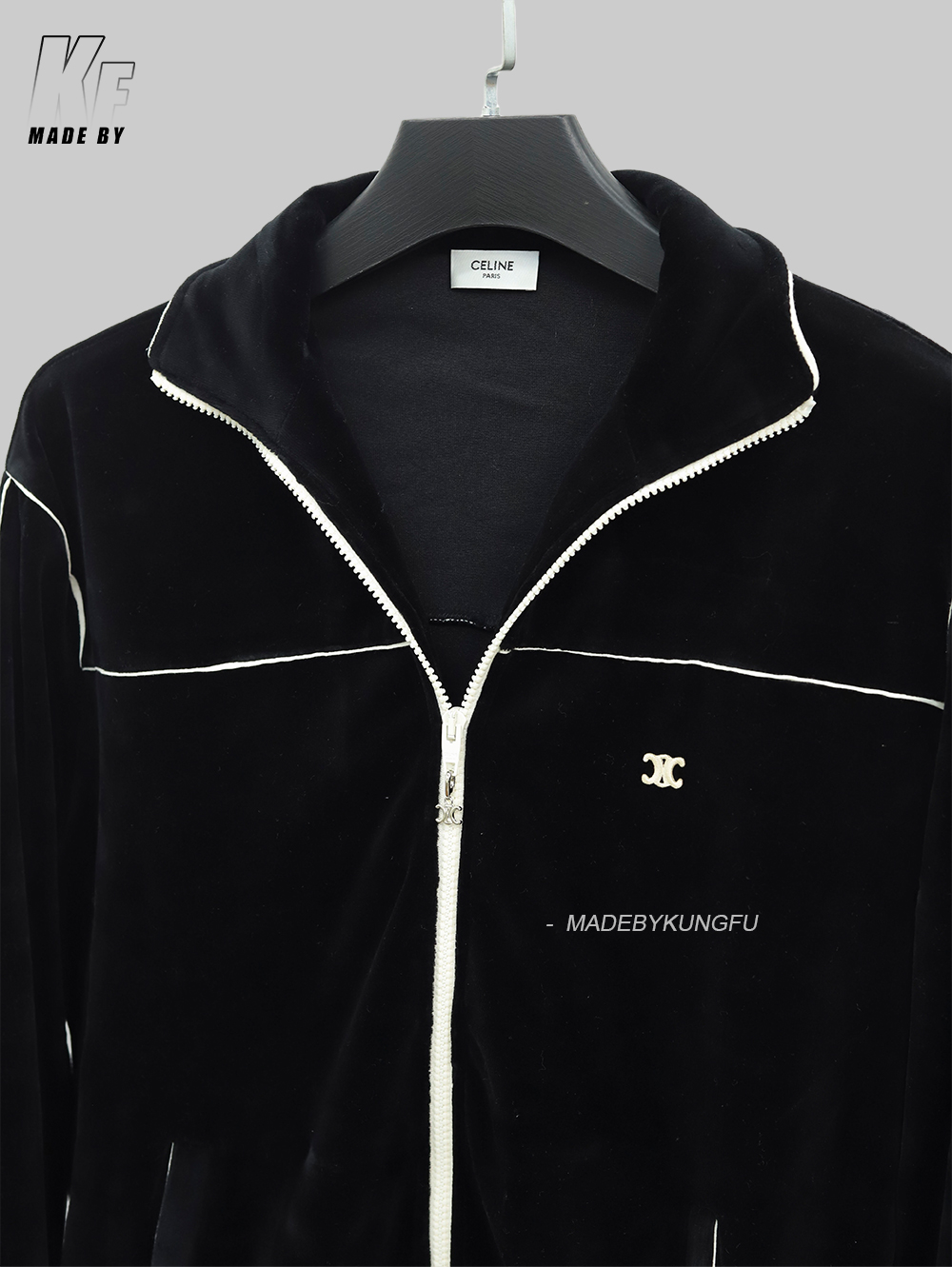 celine赛琳拉链绒感夹克 黑色