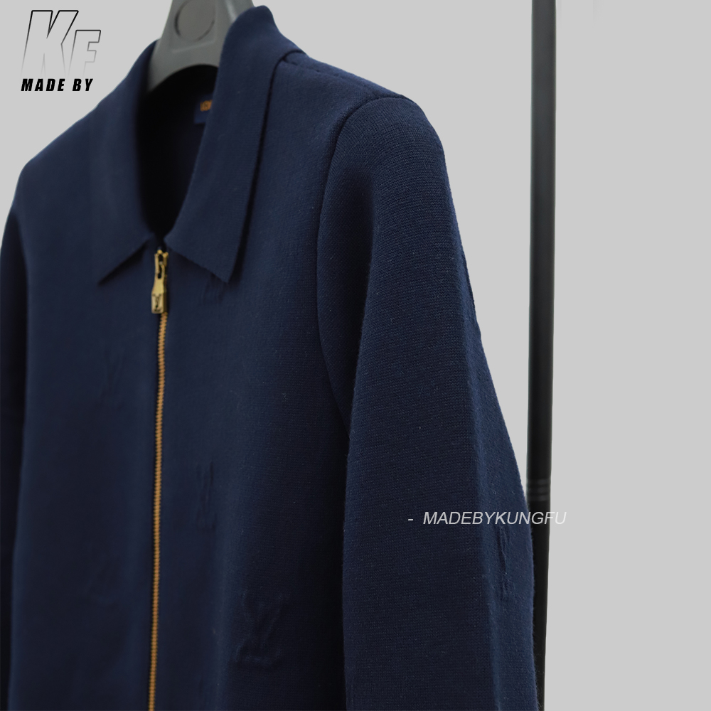 LV 镶嵌领子拉链针织外套 藏青色