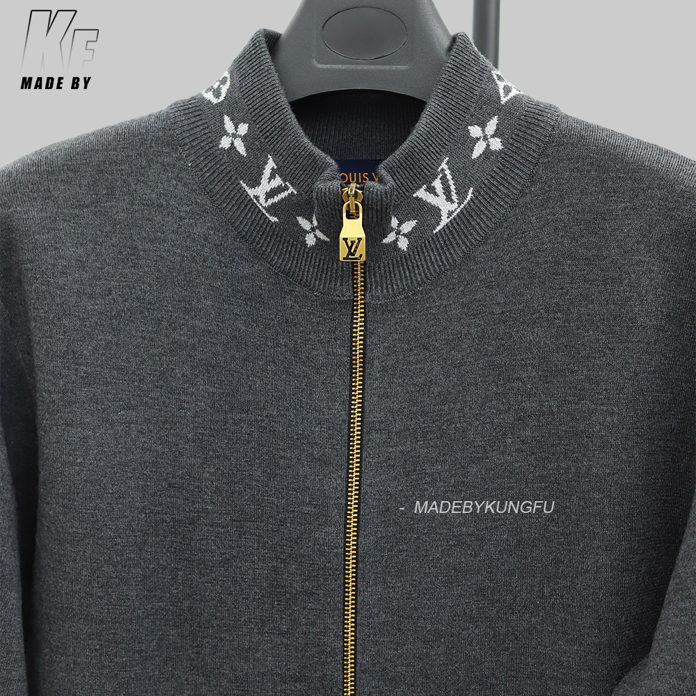 1V Knitted Collar Jacquard Zip Up