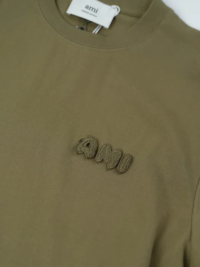 Ami Crochet Letter Round Neck Short Sleeve Night Osmanthus Green