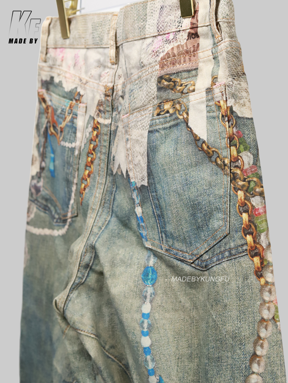 ACNE 3D printed pearl chain jeans