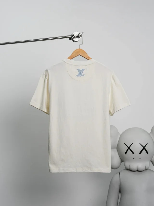 Item ID 9017 1V Pure cotton water soluble letter embroidered knitted T-shirt