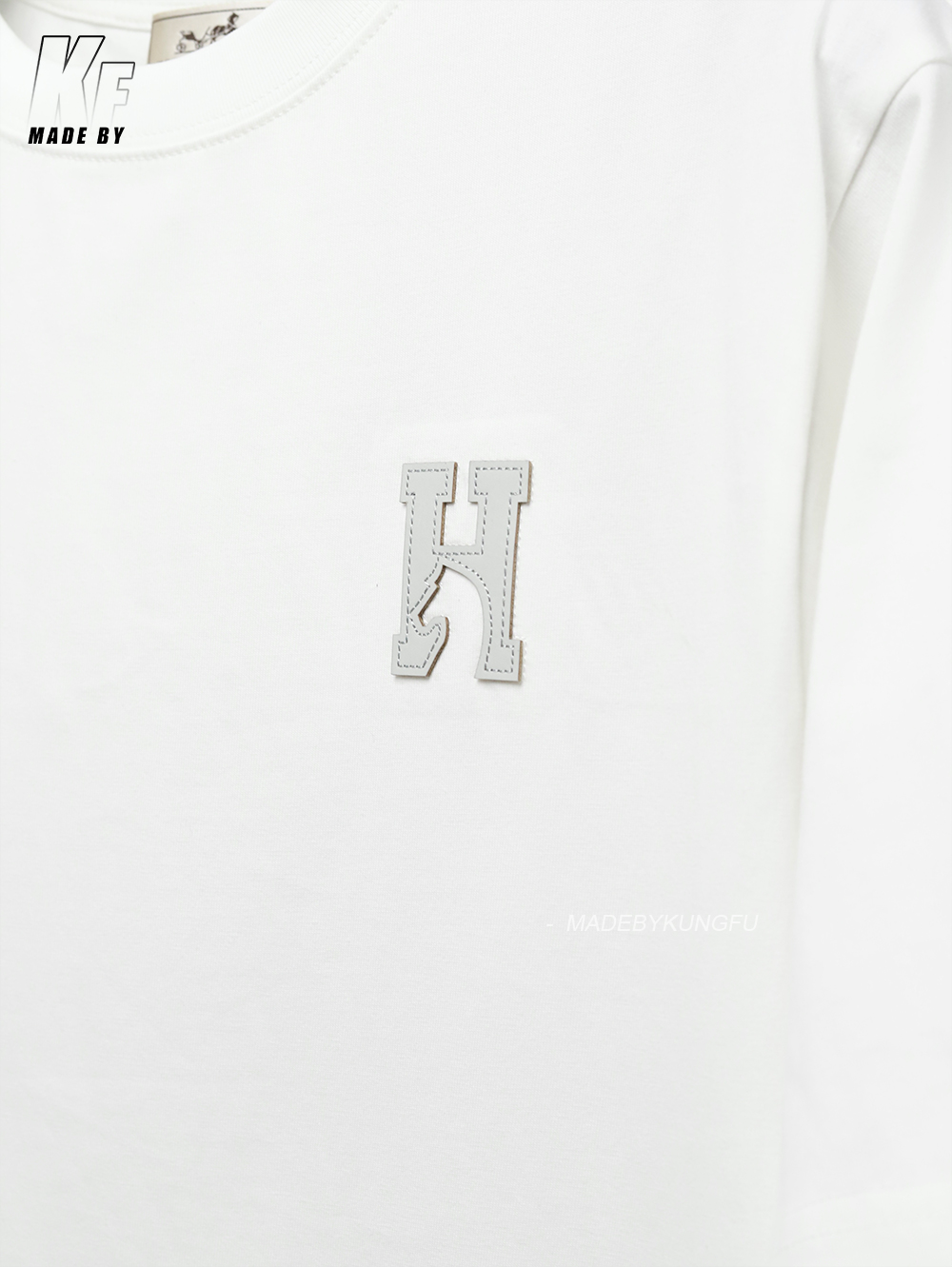 Herms leather label embroidered tee