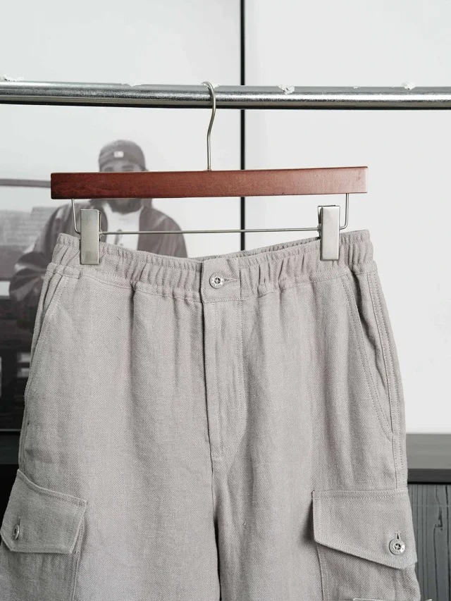 Item ID 9037 SI Stone 100% linen main fabric all accessories customized mid waist straight leg five point casual shorts