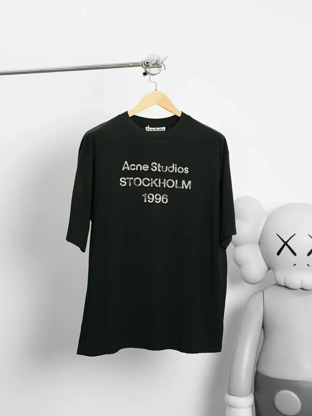 Item ID 9042 Acne 1996 series handmade spray painted distressed exclusive 85% cotton+15% linen short sleeved T-shirt dirty white black
