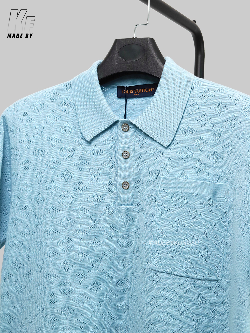 1V hollow-out pocket knitted polo