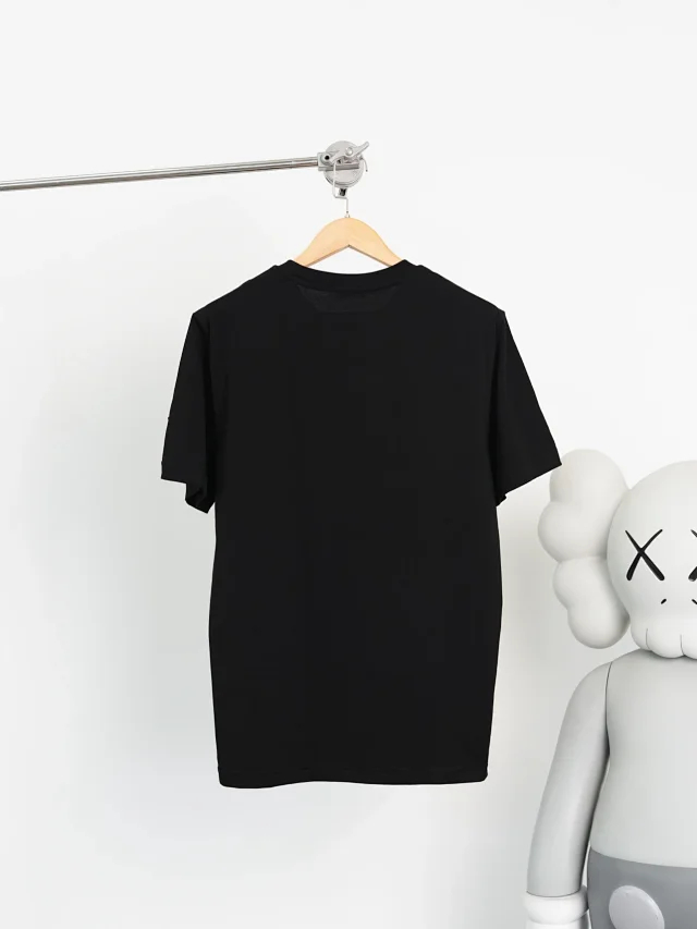 Item ID 9048 Mon Customized Logo Imported Hot Stamping Material Cotton Jensen Logo Knitted Round Neck Short Sleeve