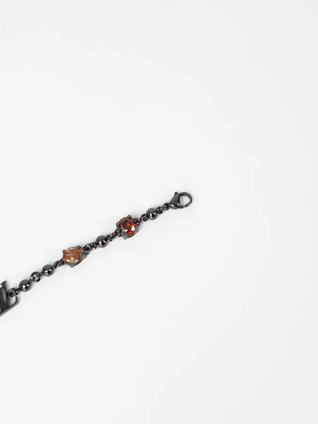 Item ID 9070 Light Brac 23 show brass bracelet gun gray precision cut artificial gemstone unisex