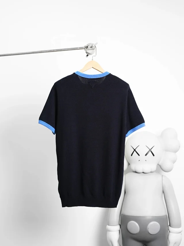 Item ID 9072 PRA round neck contrasting short sleeved cashmere sweater with slim fit and large card size Unisex