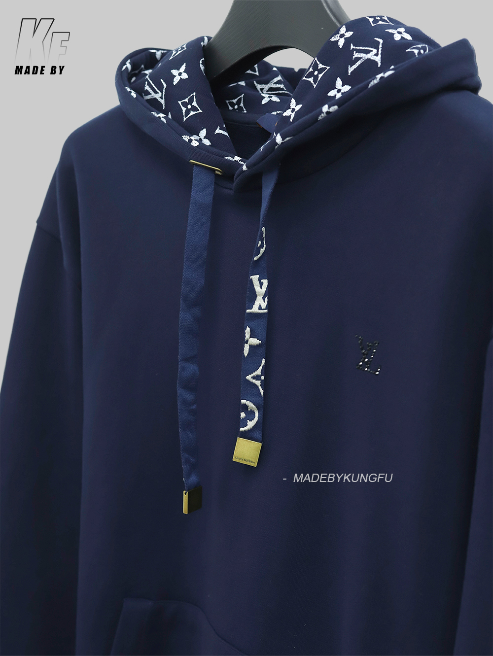 LV连帽抽绳印花卫衣 蓝色