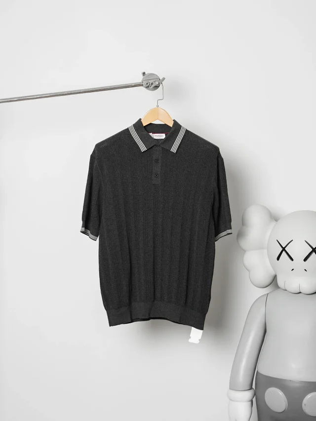 Item ID 9083 BC 32 Double Strand Yarn Solid Color Cotton Texture Ribbed Knitted Short Sleeve Polo Shirt