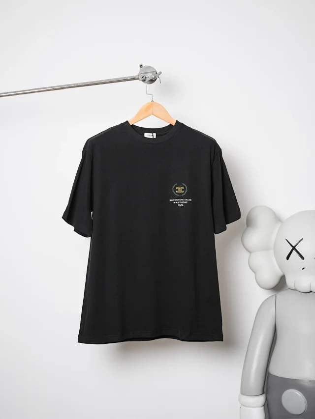 Item ID 9085 CHANE1 Suede Soft Long staple Cotton Fabric Round Neck Logo Embroidered Short Sleeve T-shirt