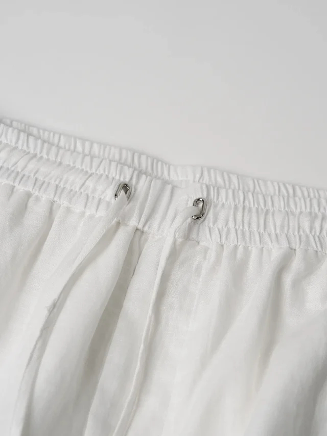 Item ID 9094 Loro 100% Natural Linen New Customized Hardware Solid Color Breathable Linen Four hole Button Casual Pants