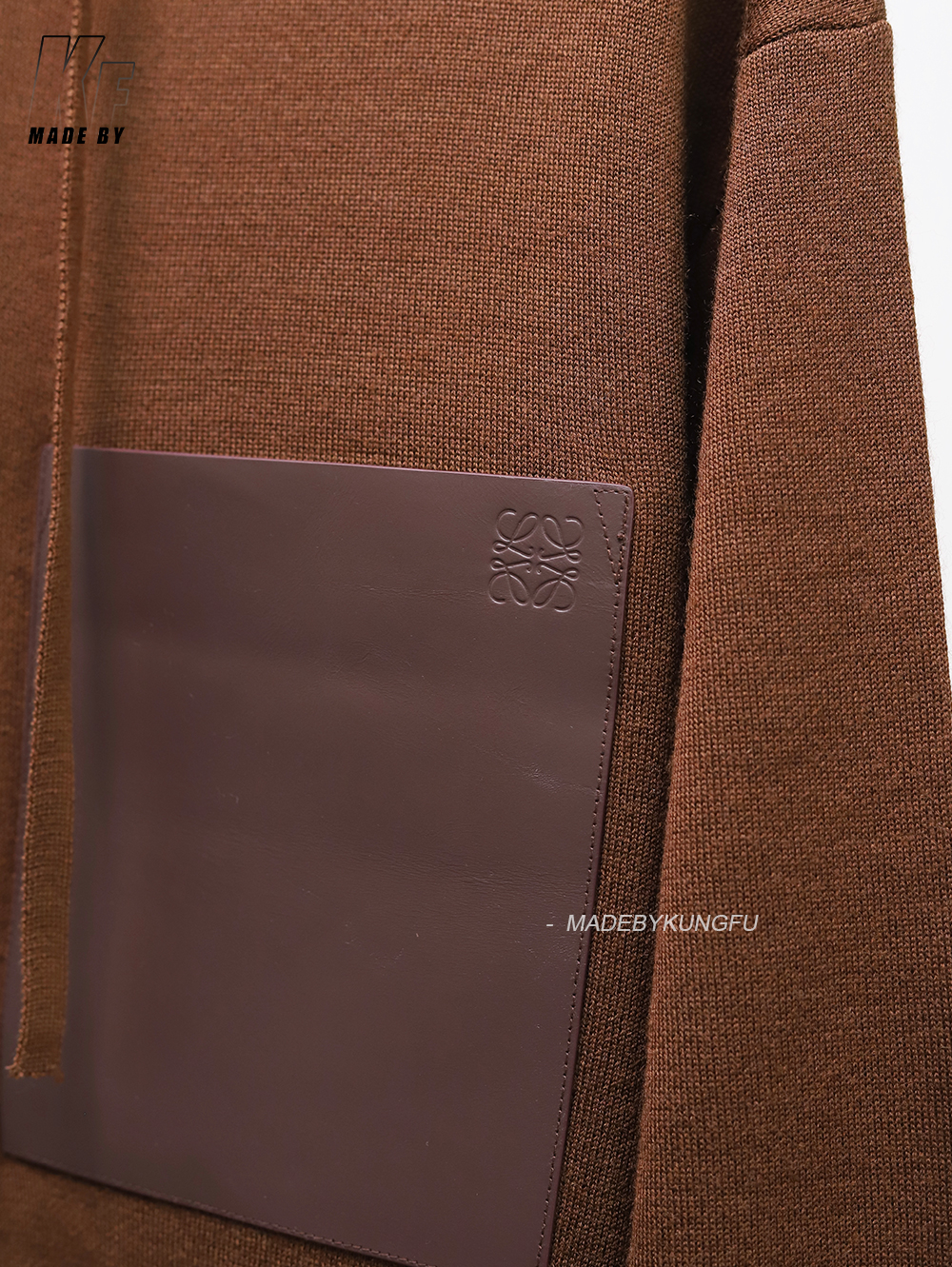 Loe 100% wool leather zipper hoodie