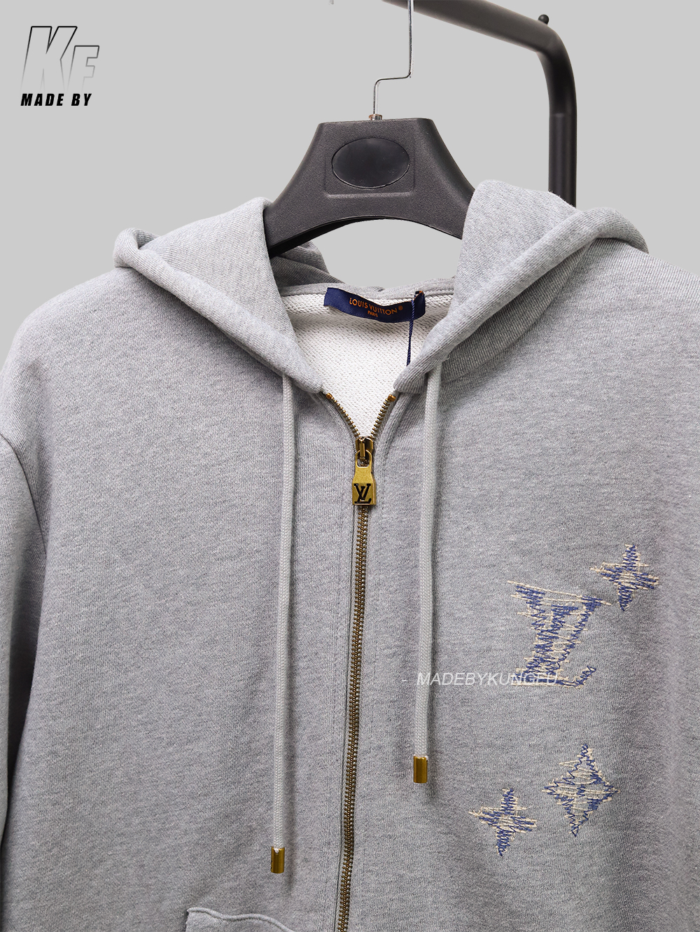 1V Fuzzy embroidery zip hoodie