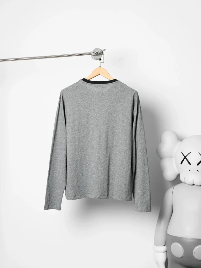 Item ID 9107 M1UM1U Autumn Lazy Style  Fixed-dyed Flower Grey Main Fabric, Long-sleeved Cotton Loose Knitted Dropped Shoulder Sleeve, Long-sleeved T-shirt