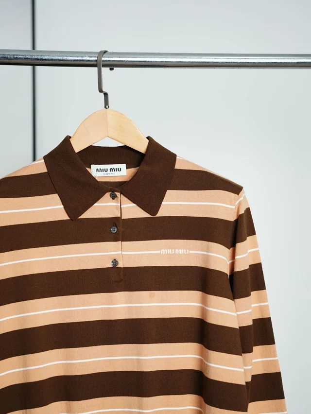 Item ID 9105 M1UM1U Dyed yarn, flatbed machine circular knitting SS25 summer series cotton knitted embroidered logo polo shirt,