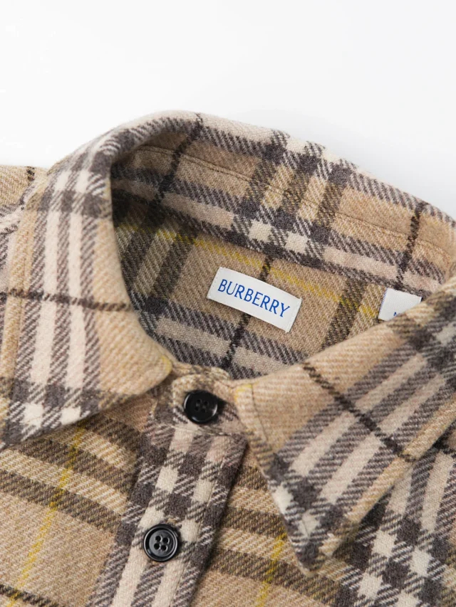Item ID 9099 BBR Burberry checkered shirt, natural black ox horn, made of sheep wool, loose-fitting pointed-collar long-sleeved shirt jacket