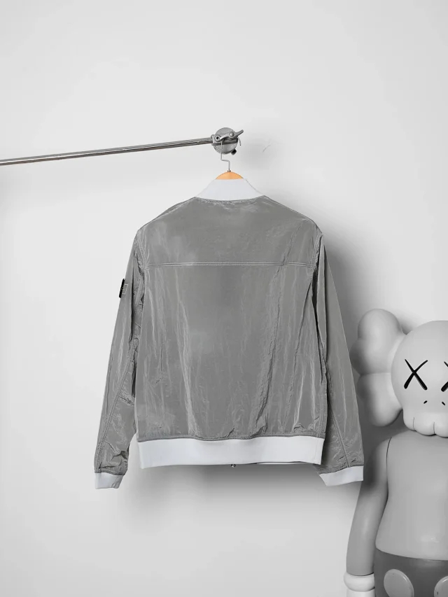 Item ID 9108 STONE1SLANDSS25 High-end Metal Nylon Pleated Fabric Metal Nylon Baseball Collar Pilot Zipper Fitted Simple Jacket Coat