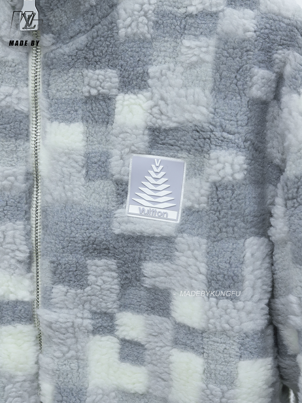 LV格子绒感拉链外套 蓝白色