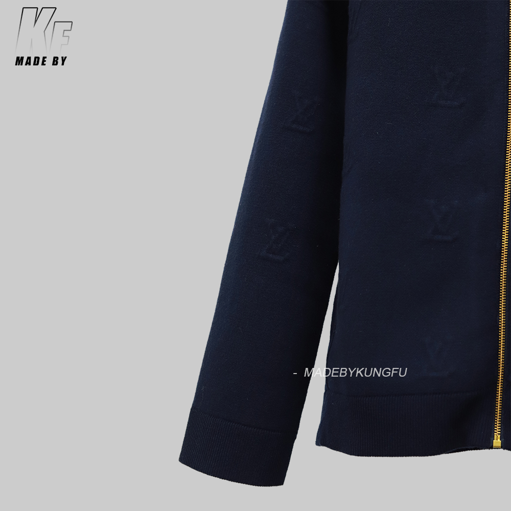 LV 镶嵌领子拉链针织外套 藏青色