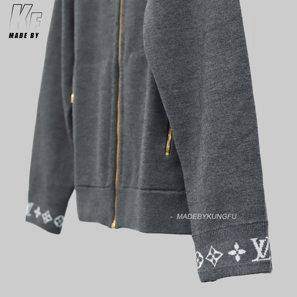 1V Knitted Collar Jacquard Zip Up