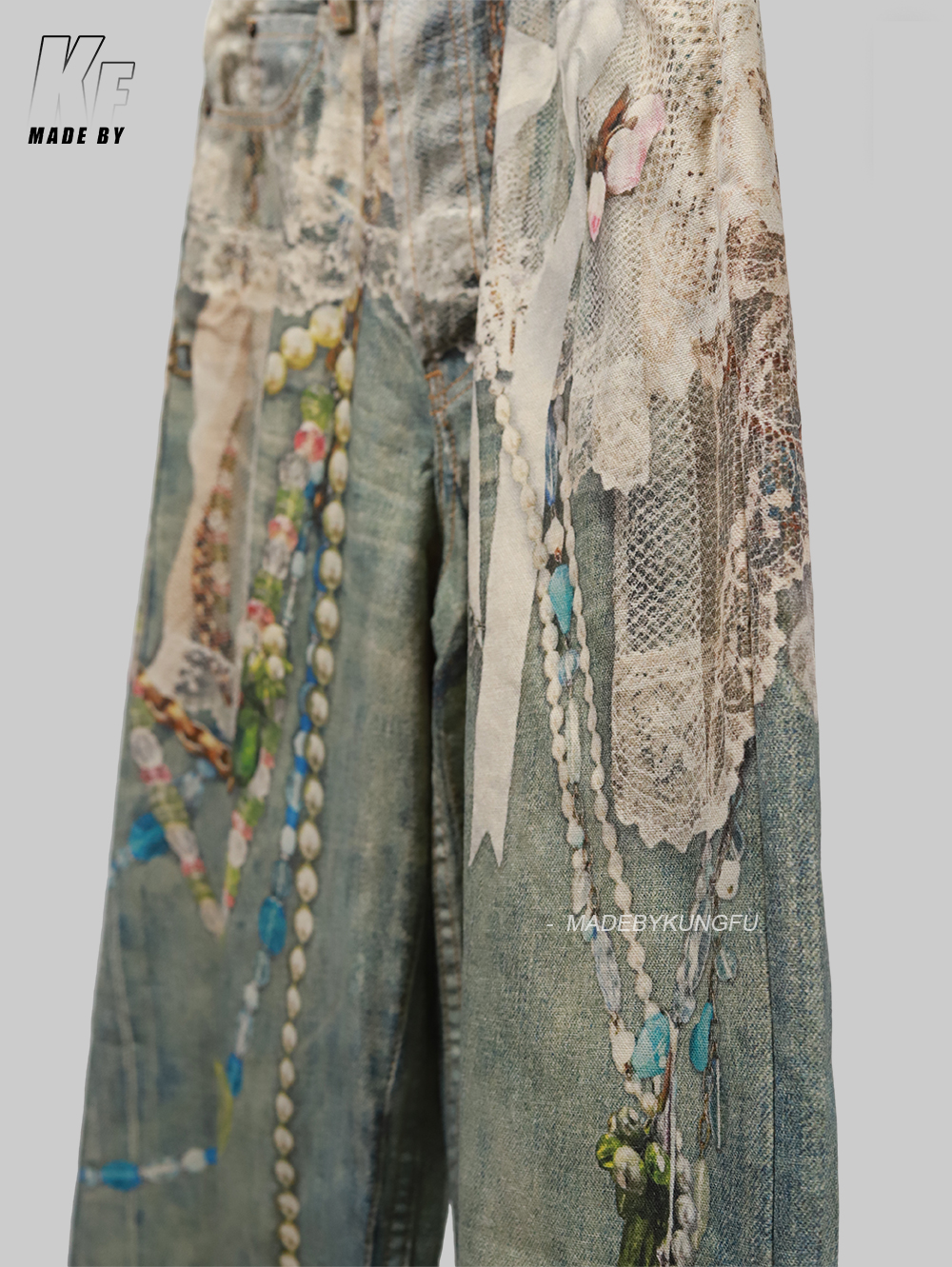 ACNE 3D printed pearl chain jeans