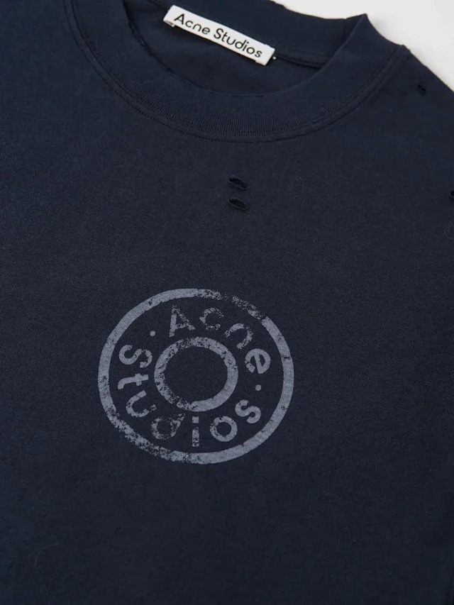 Item ID 9011 Acne FW25 logo printed distressed short sleeved shirt