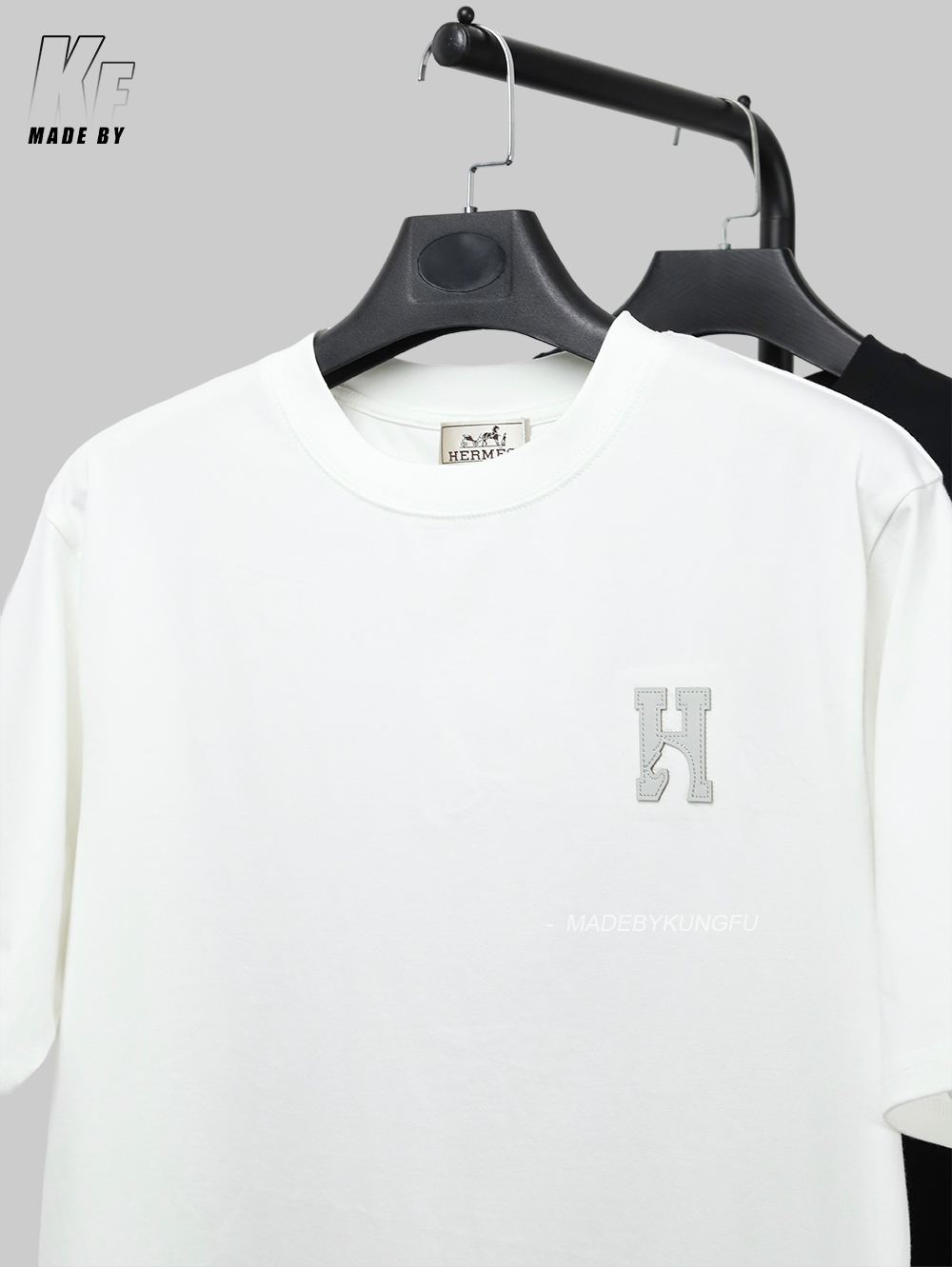 Herms leather label embroidered tee