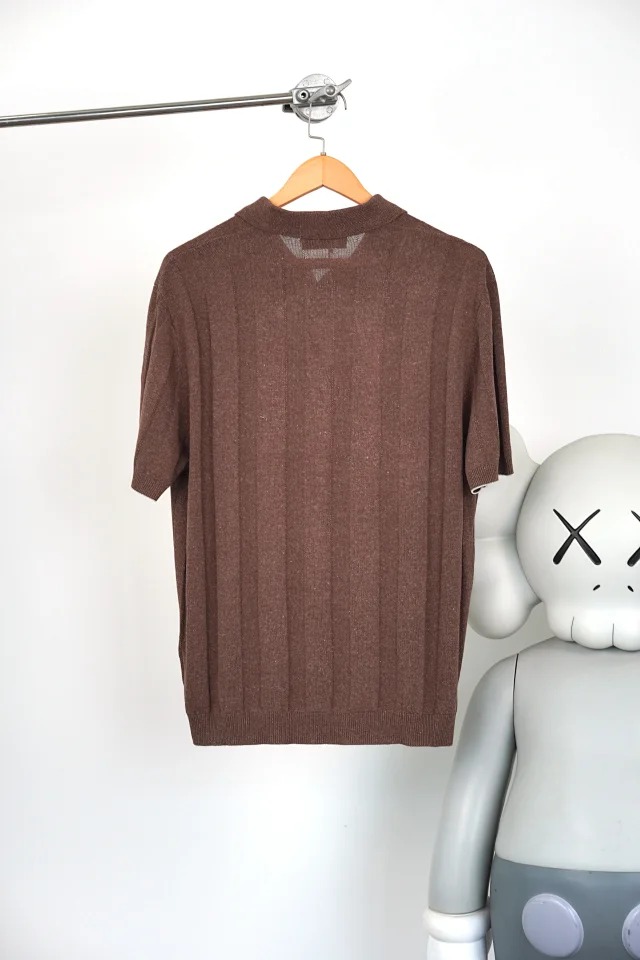 Item ID 9028 BC Two Color Brunello Cucinelli SS26 15% Linen Blended Wide Ribbed Cotton Hemp Knitted Polo Shirt Standard Edition Men's Edition