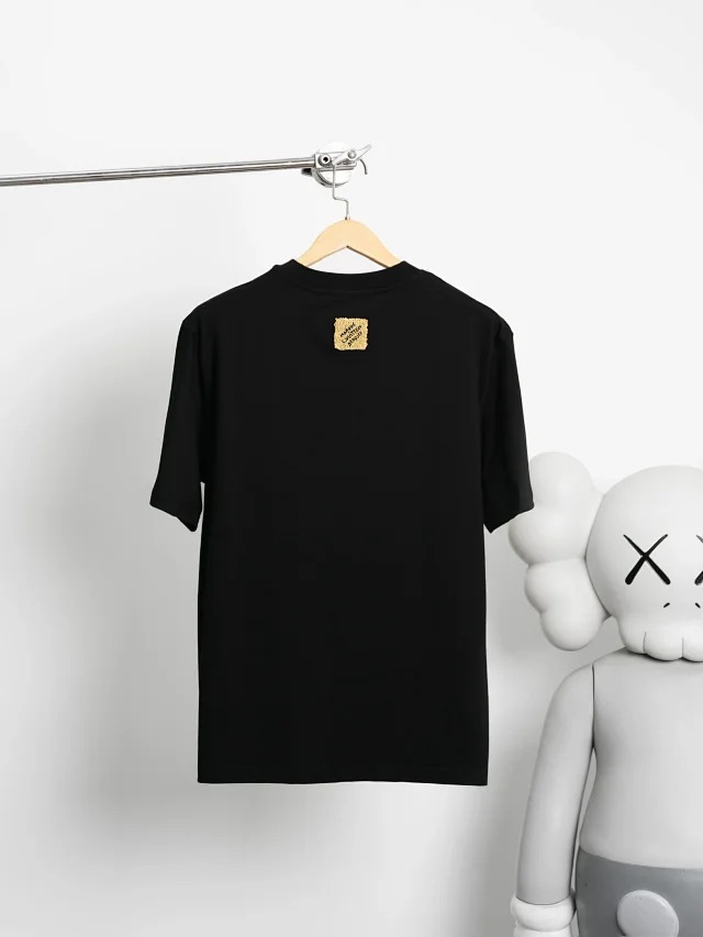 Item ID 9040 1V dual color faux Lafite grass embroidery solid color embroidery short sleeved T-shirt Black white