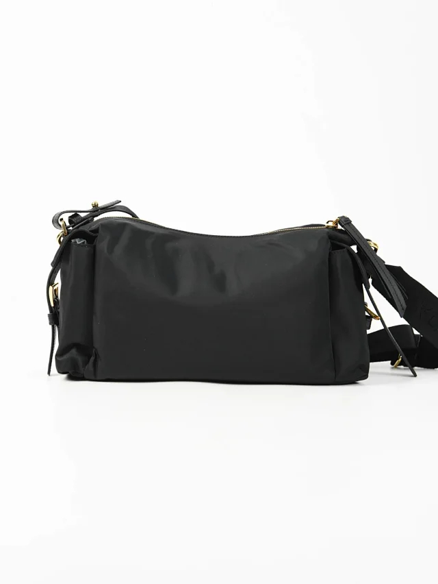 Item ID 9069 PRA Enamel Metal Triangle Logo Nylon Shoulder Cross Shoulder Handbag Black Large Women's Edition