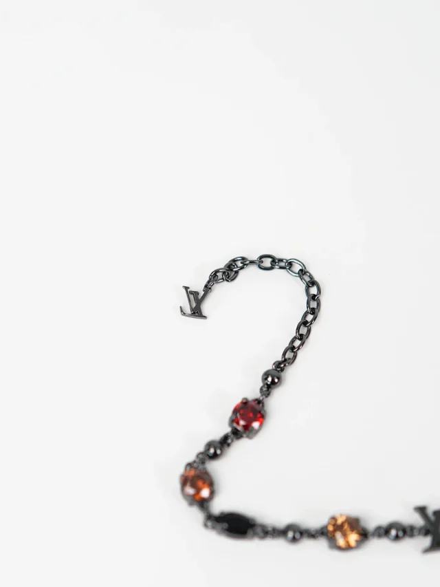 Item ID 9070 Light Brac 23 show brass bracelet gun gray precision cut artificial gemstone unisex