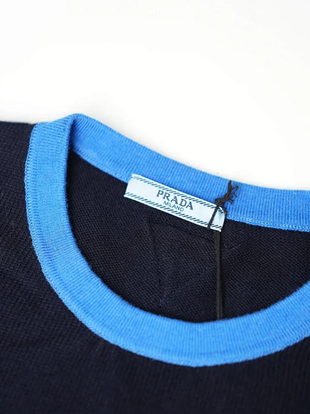 Item ID 9072 PRA round neck contrasting short sleeved cashmere sweater with slim fit and large card size Unisex