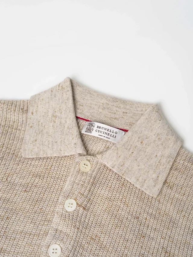 Item ID 9076 BC Natural Beimu Button Ribbed Knitted Collar Cotton Top Polo Shirt