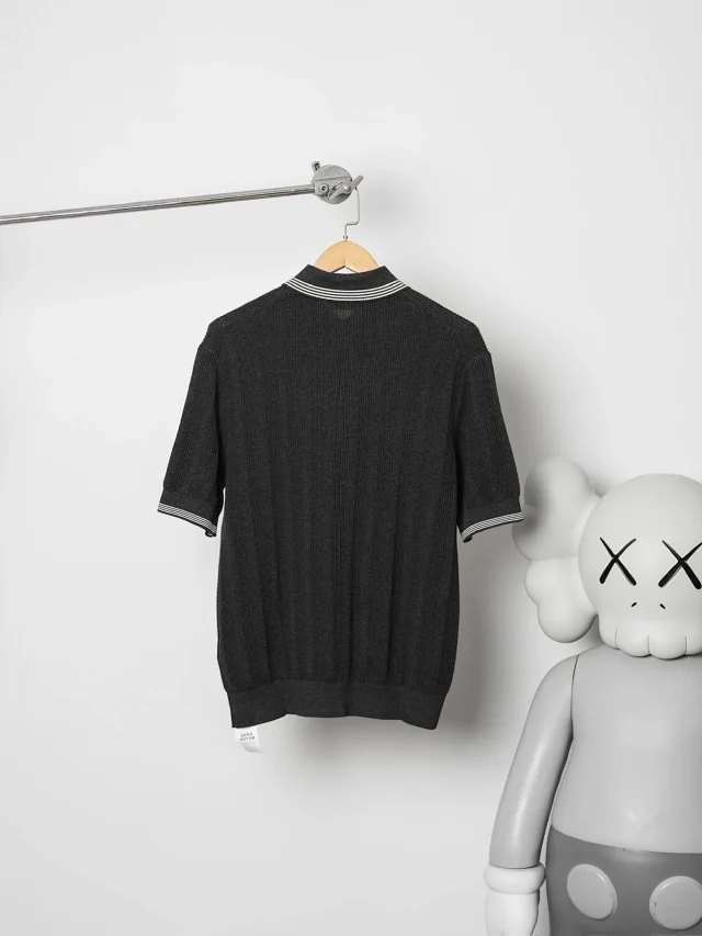 Item ID 9083 BC 32 Double Strand Yarn Solid Color Cotton Texture Ribbed Knitted Short Sleeve Polo Shirt