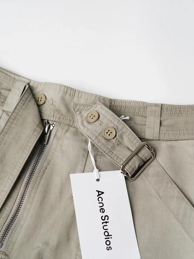 Item ID 9091 Acne SS26 Big Factory Stained and Washed Solid Color Zipper Work Pants Pocket Casual Pants