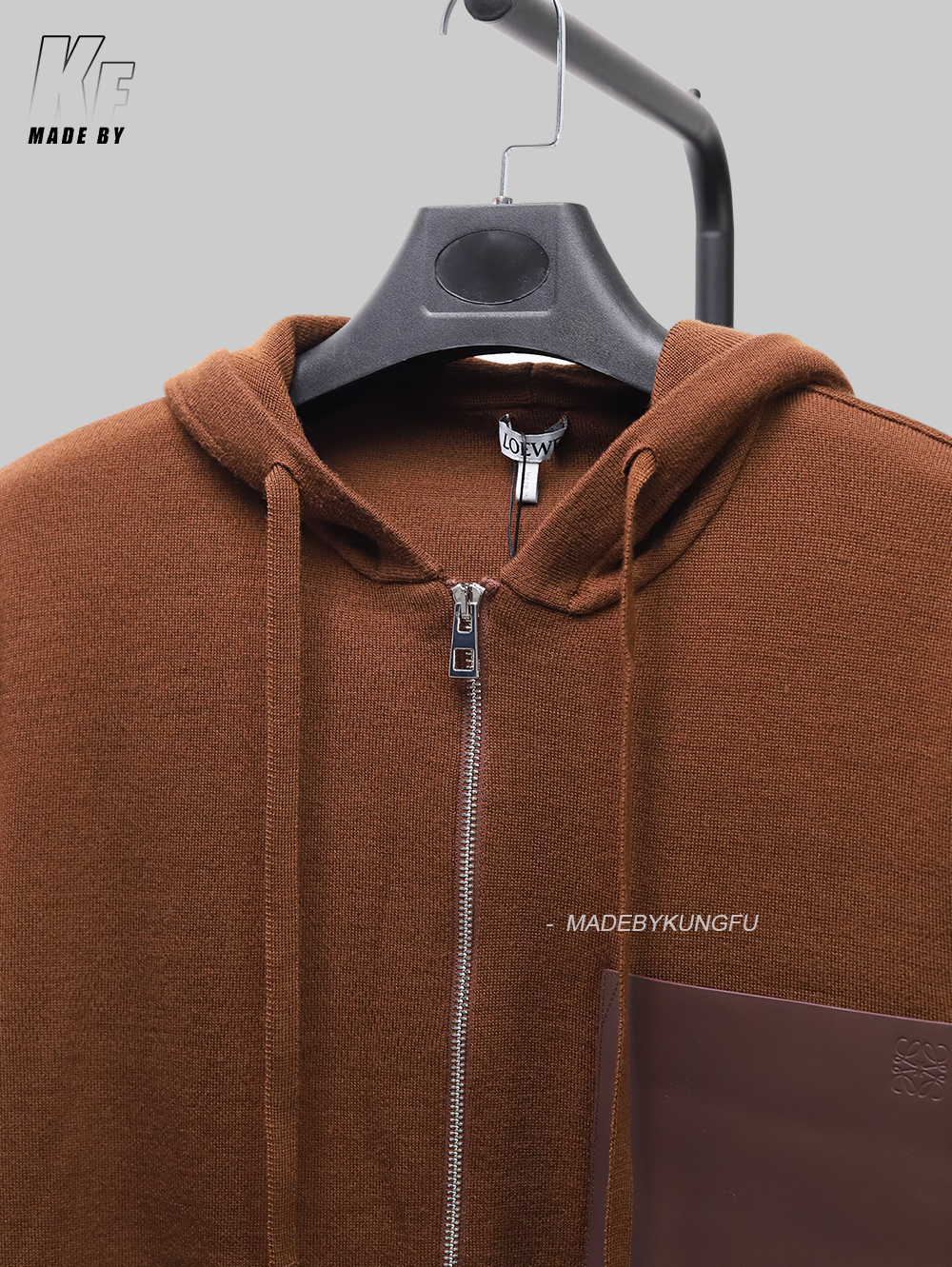 Loe 100% wool leather zipper hoodie