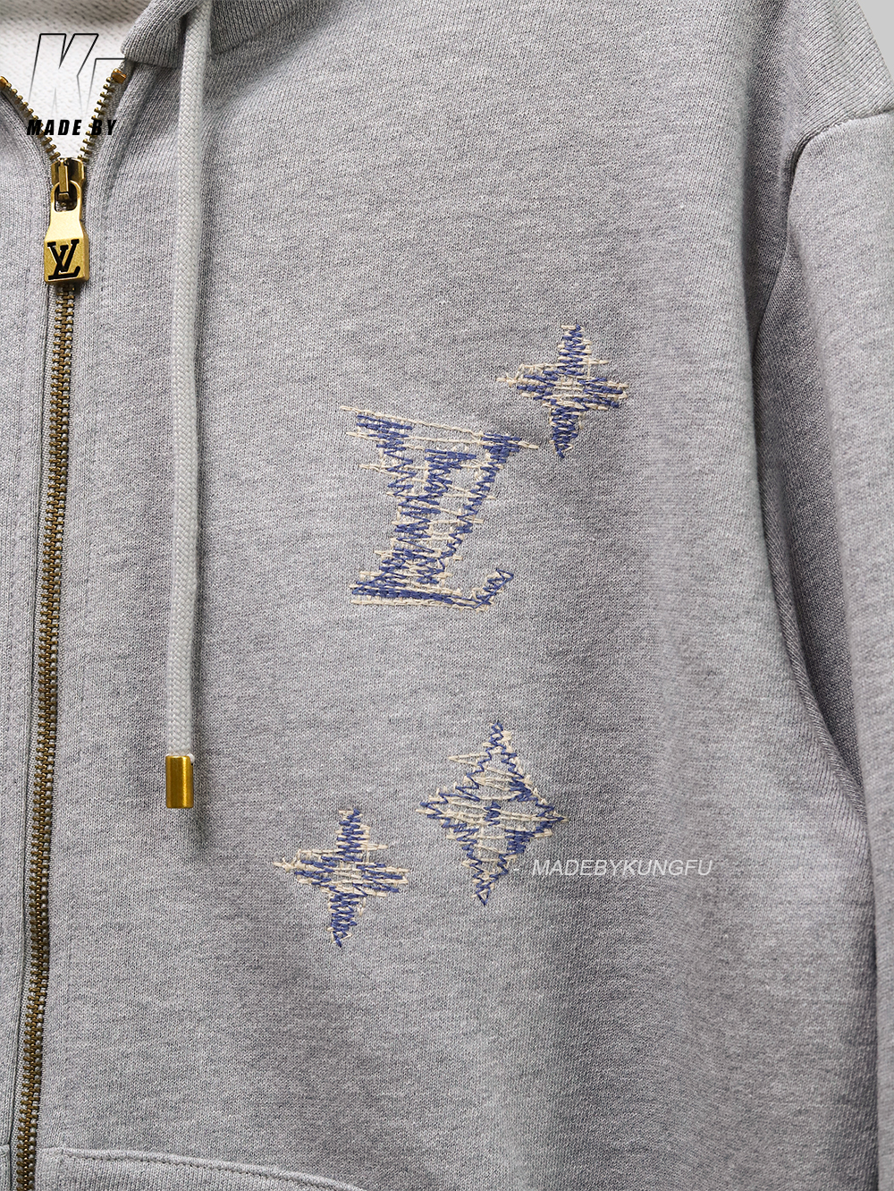 1V Fuzzy embroidery zip hoodie