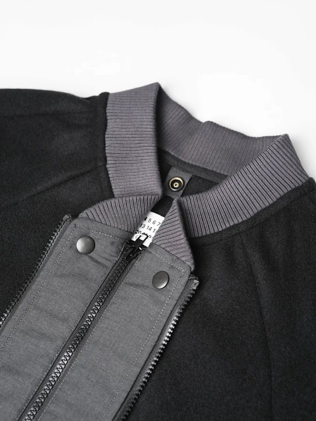 Item ID 9109 Maison Margiela Wool and Cashmere Blend Fabric Woolen Coat, Double-Zipper Design, Patchwork Knitted Zipper Long-Sleeve Jacket Coat