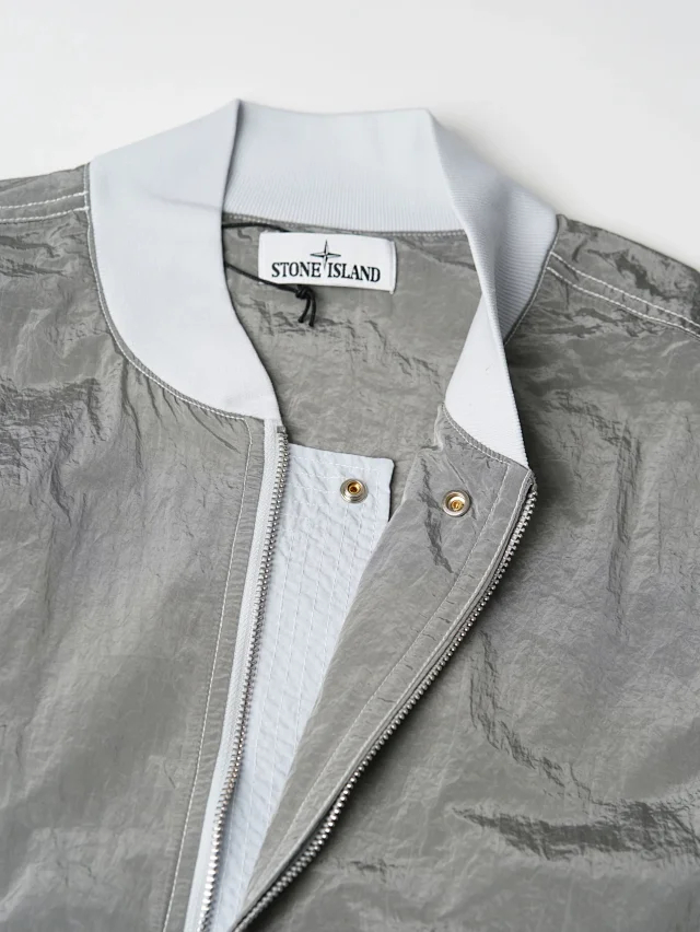 Item ID 9108 STONE1SLANDSS25 High-end Metal Nylon Pleated Fabric Metal Nylon Baseball Collar Pilot Zipper Fitted Simple Jacket Coat